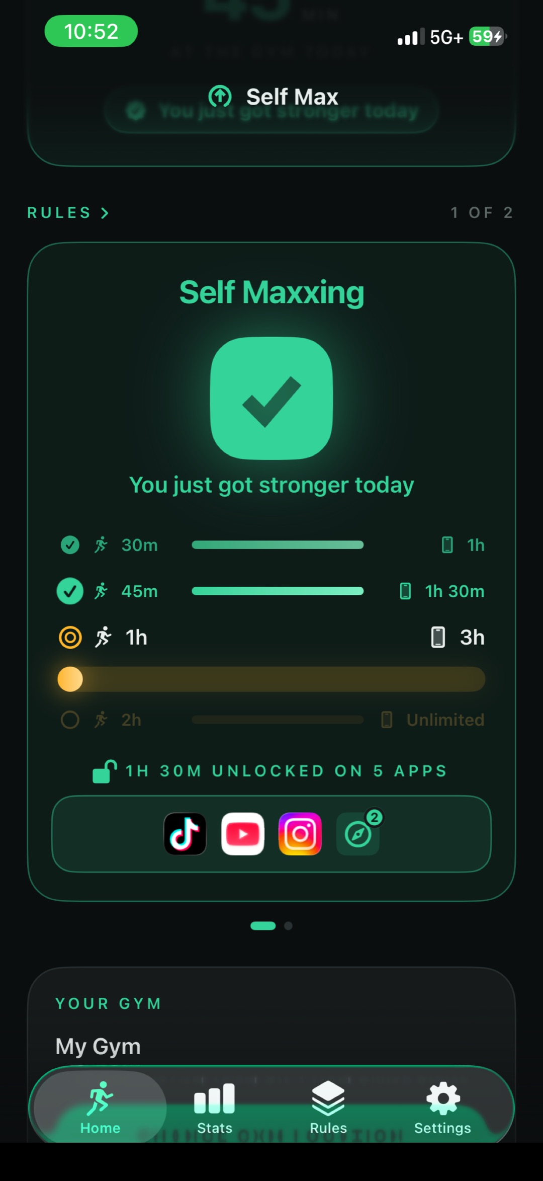 A completed rule showing apps unlocked