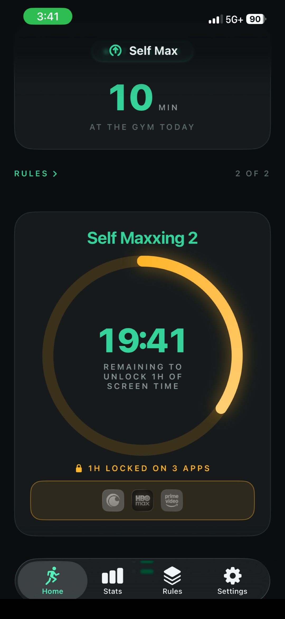 A countdown ring filling as gym time is logged
